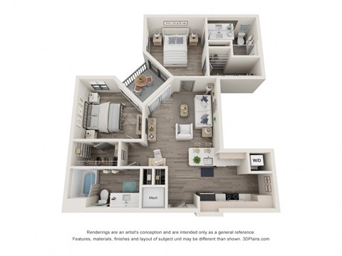 2 bed 2 bath floor plan M at Elevate Apartments, Wisconsin, 53718